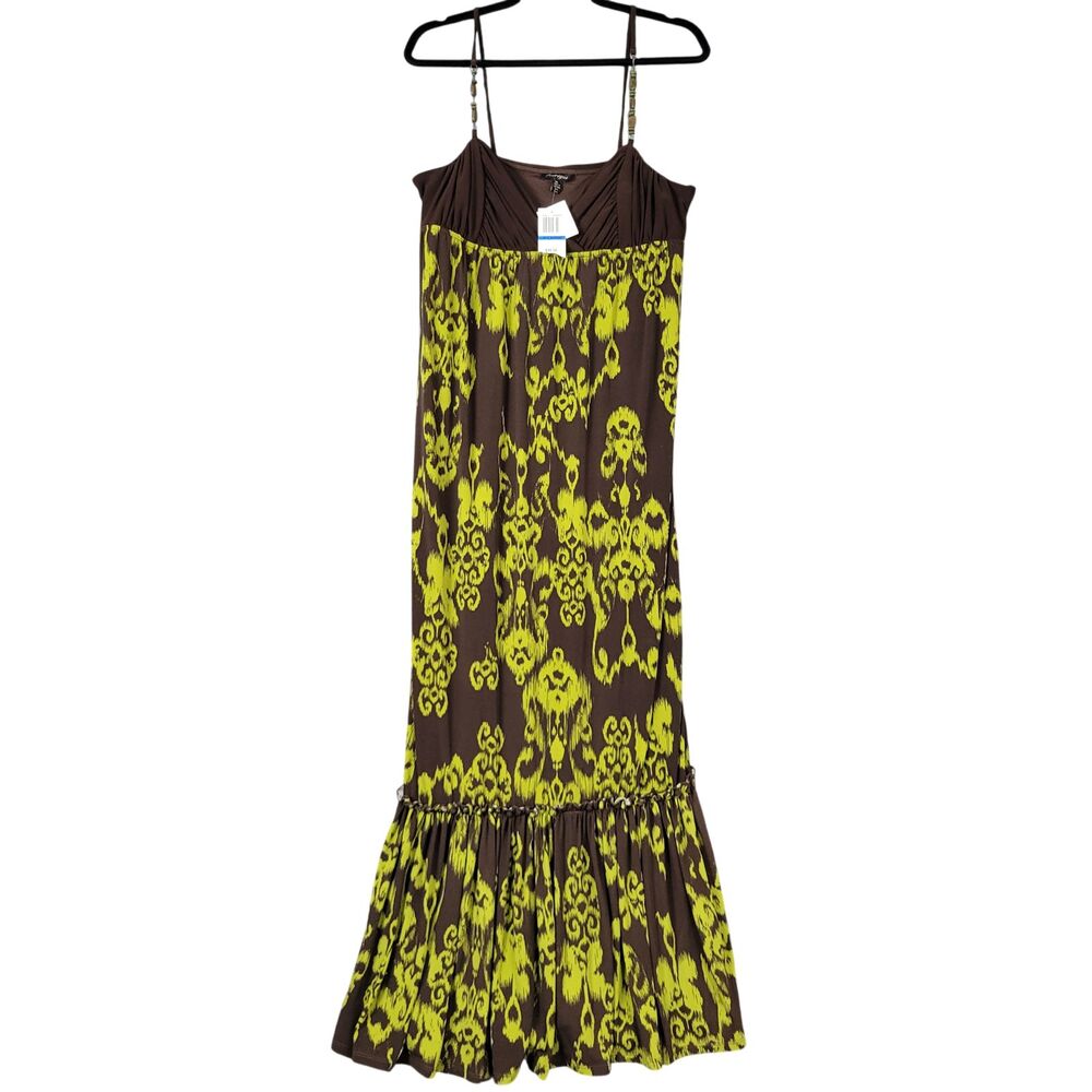 NWT INTRIGUE Brown Green Babydoll Ruffle Maxi Dress Forest Fairy Grunge SIZE XL